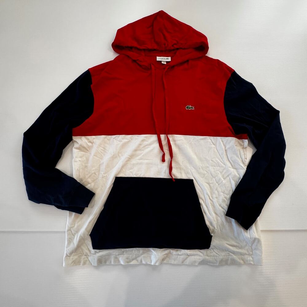 Lacoste Colorblock Jersey T-Shirt Hoodie Red White Navy Preppy Streetwear XL - Picture 7 of 16